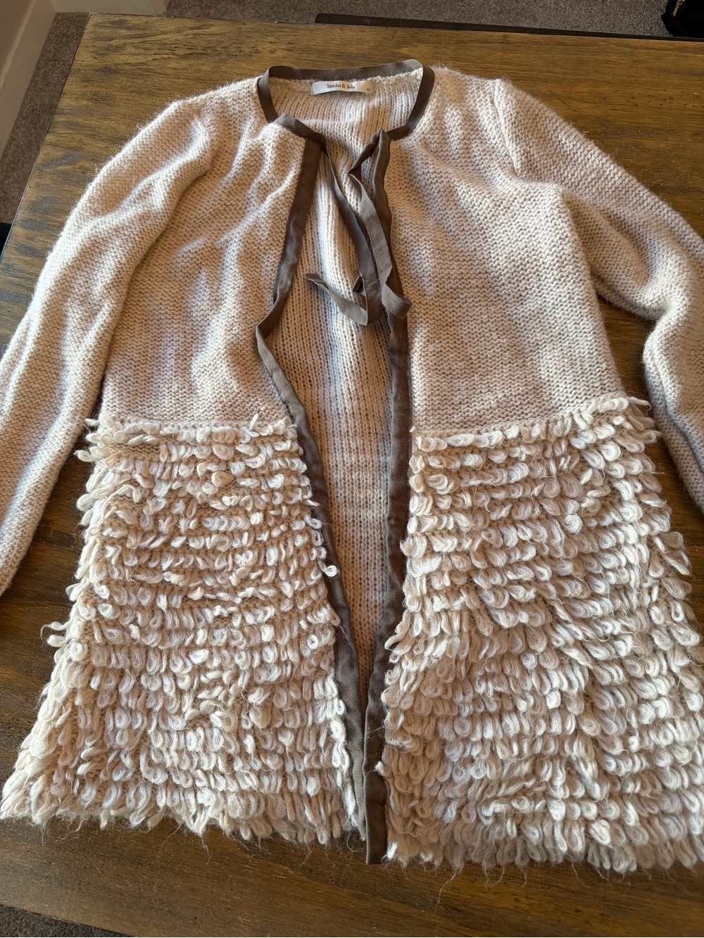 bimba y lola mohair wool Open Front Fringe Cardigan Long Sleeve Knit Coat